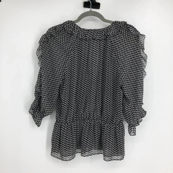 Joie Black  & White V-neck Zaida Ruffled Silk Top Elasticated Waist size S - Picture 4 of 16